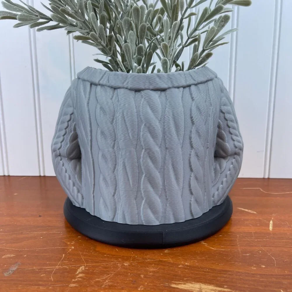 Wool Sweater Indoor Planter Pot, Cable Knit Flower Pot, Planter Pot